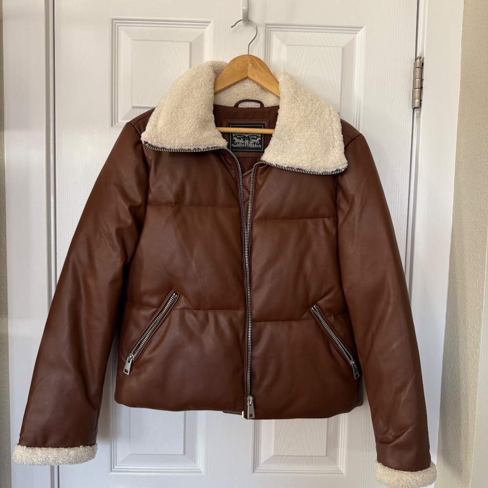 Levi's Faux Leather Breanna Puffer Brown Sherpa - Size M